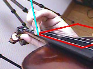 バイオリンの構え方・指が隣の弦に指がぶつからないように楽器を構える