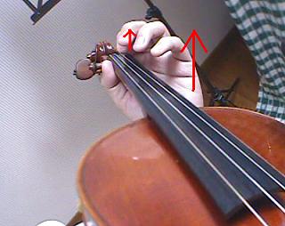 バイオリンの左手を指板に対して持ち上げる図